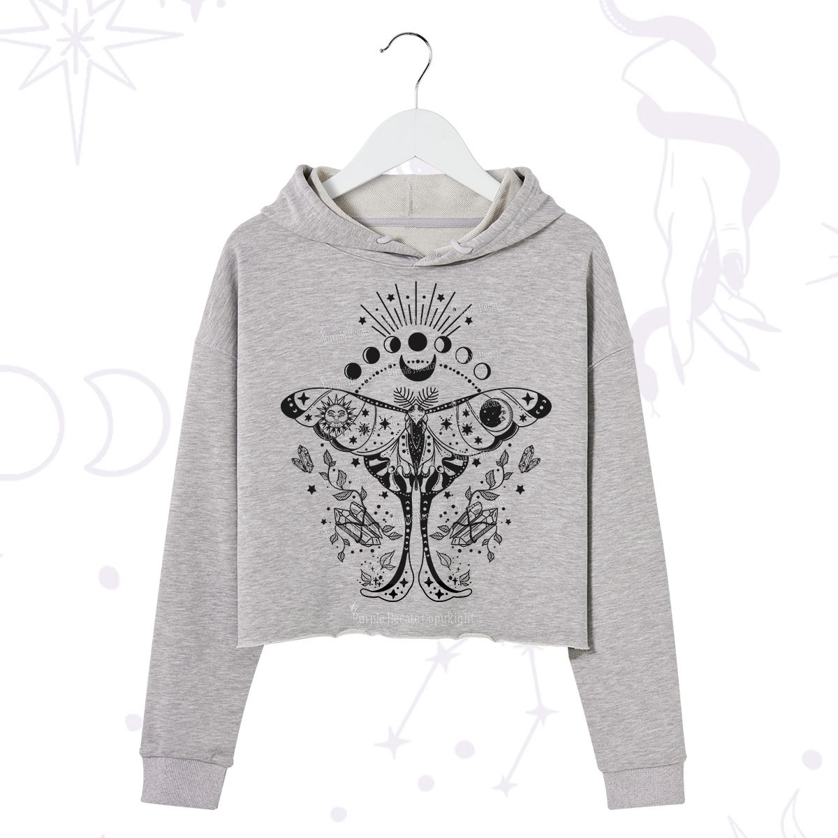 Purplehecate Moonlit Celestial Moth Crop Hoodie