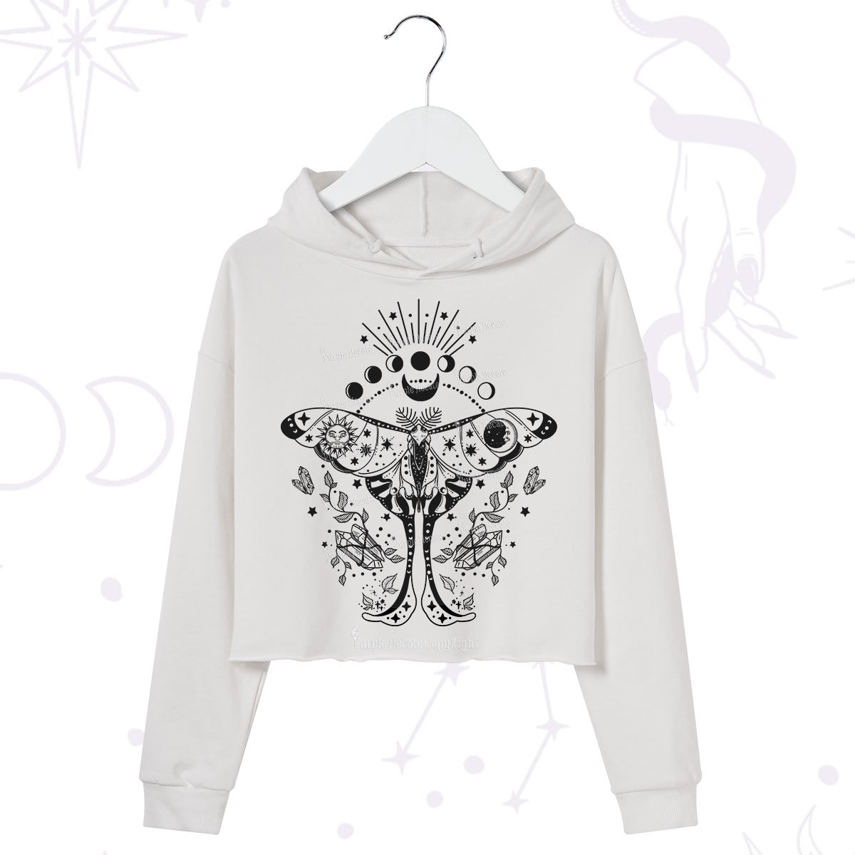 Purplehecate Moonlit Celestial Moth Crop Hoodie