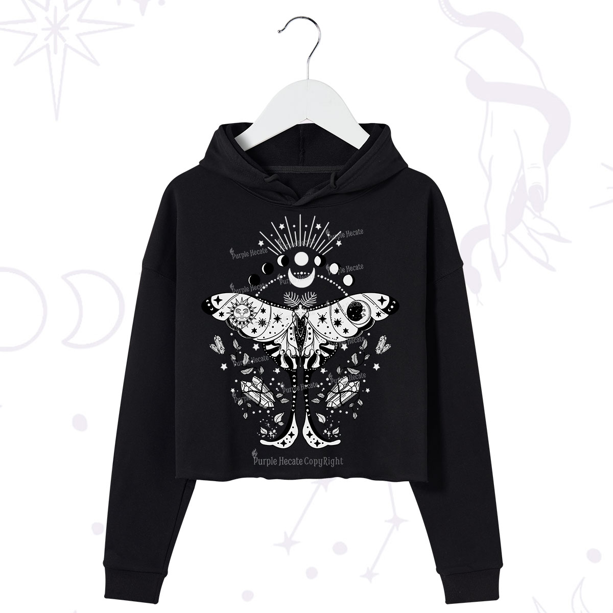 Purplehecate Moonlit Celestial Moth Crop Hoodie