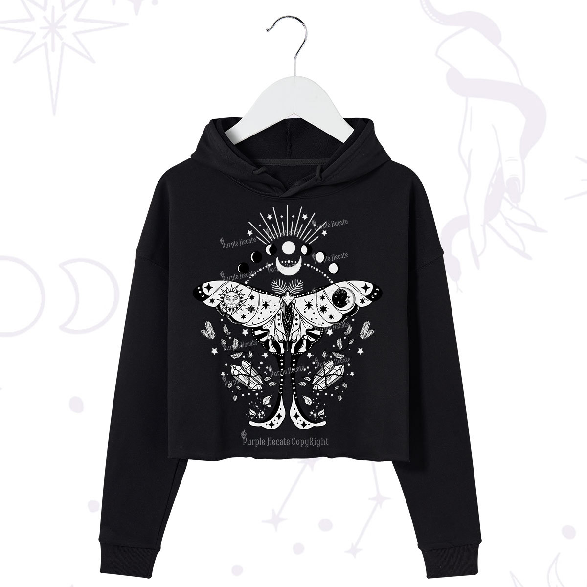 Purplehecate Moonlit Celestial Moth Crop Hoodie