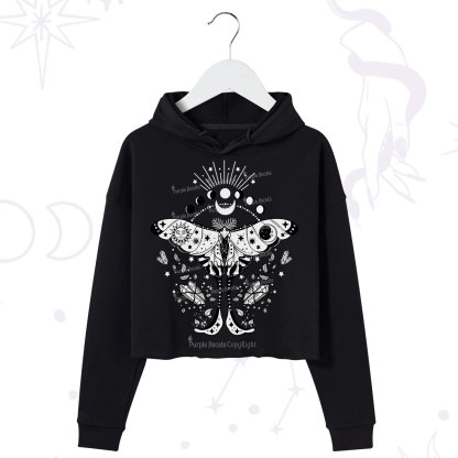 Purplehecate Moonlit Celestial Moth Crop Hoodie