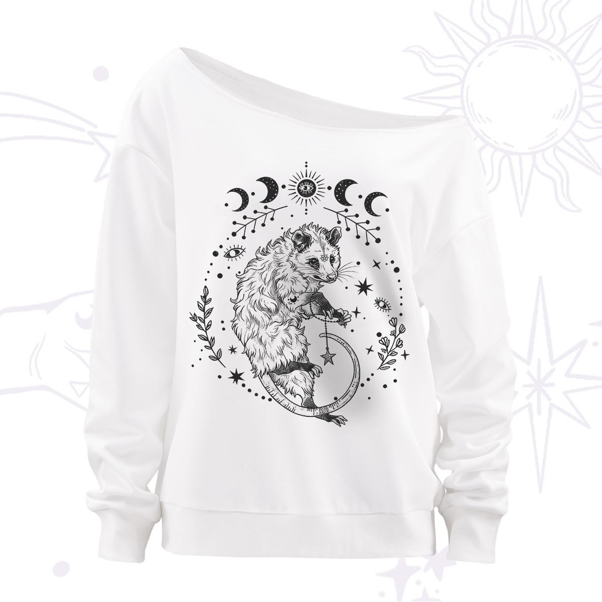 Purplehecate Lunar Magic Opossum Off The Shoulder Sweatshirt