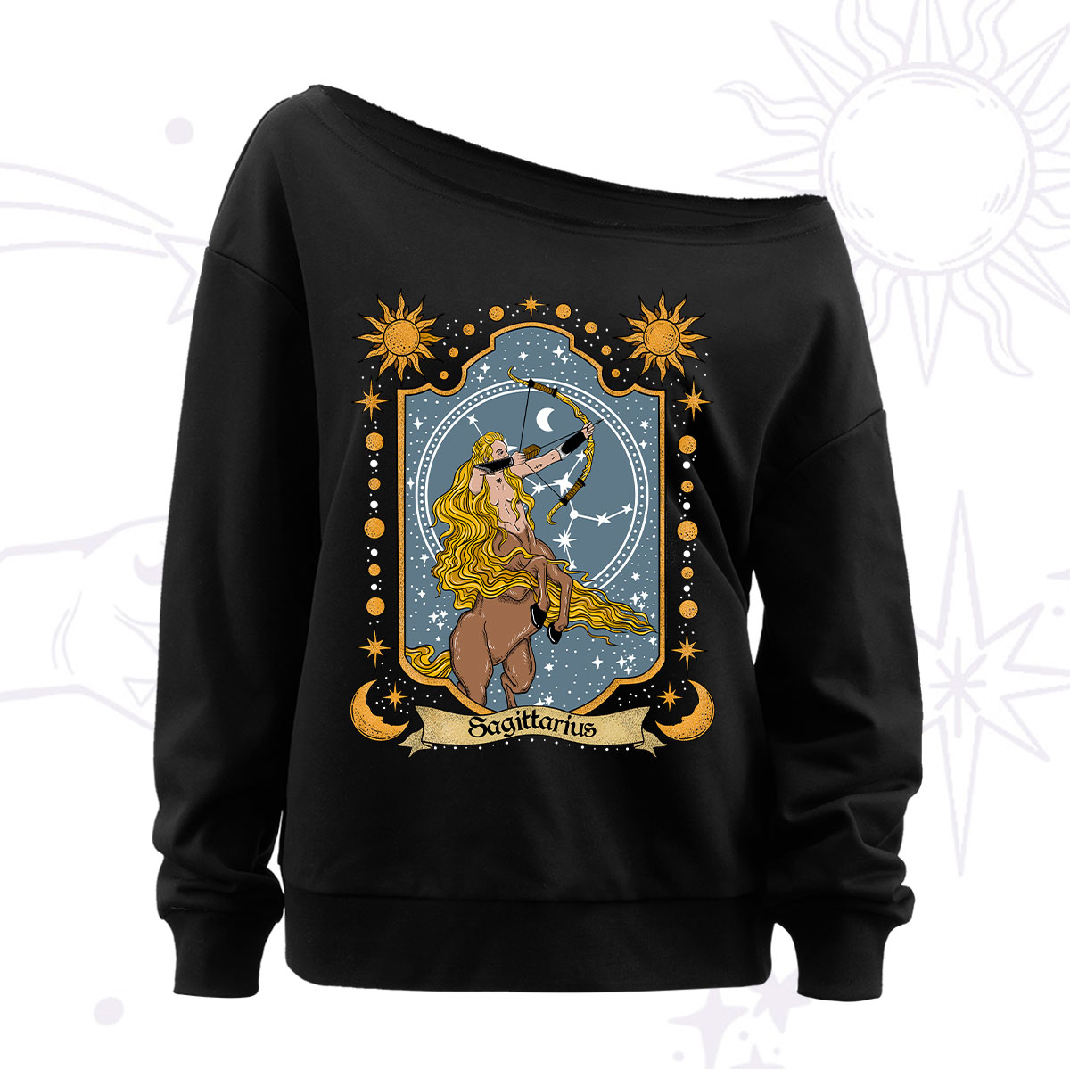  Purplehecate Sagittarius Zodiac Off The Shoulder Sweatshirt