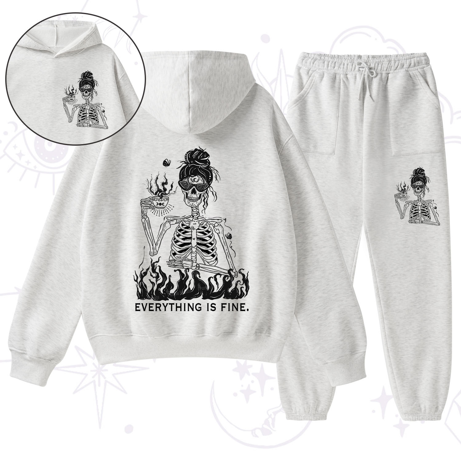 Purplehecate Everything Is Fine Fleece Hoodie Suit