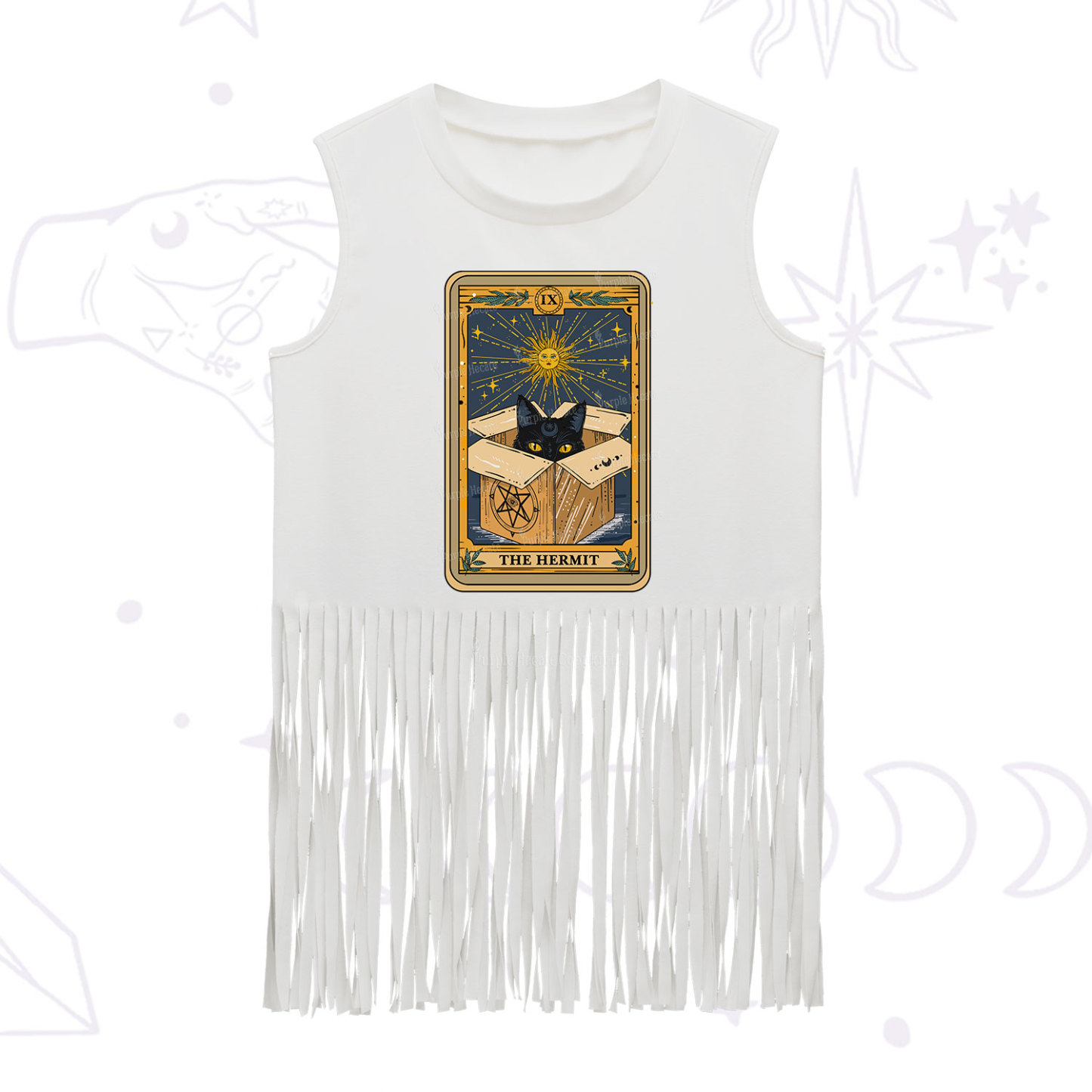 Purplehecate The Hermit Cat Tarot Card Fringe Tank Top