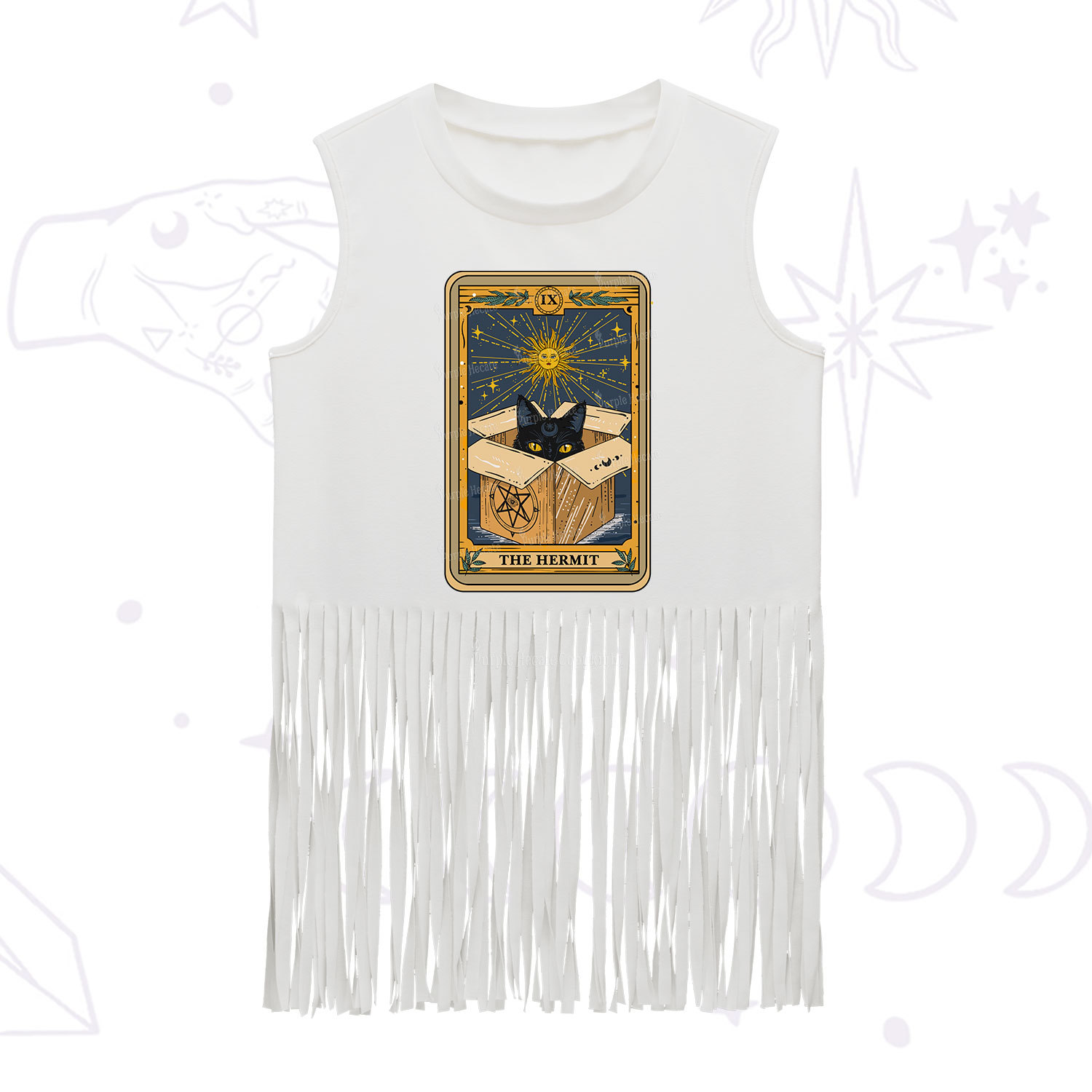 Purplehecate The Hermit Cat Tarot Card Fringe Tank Top