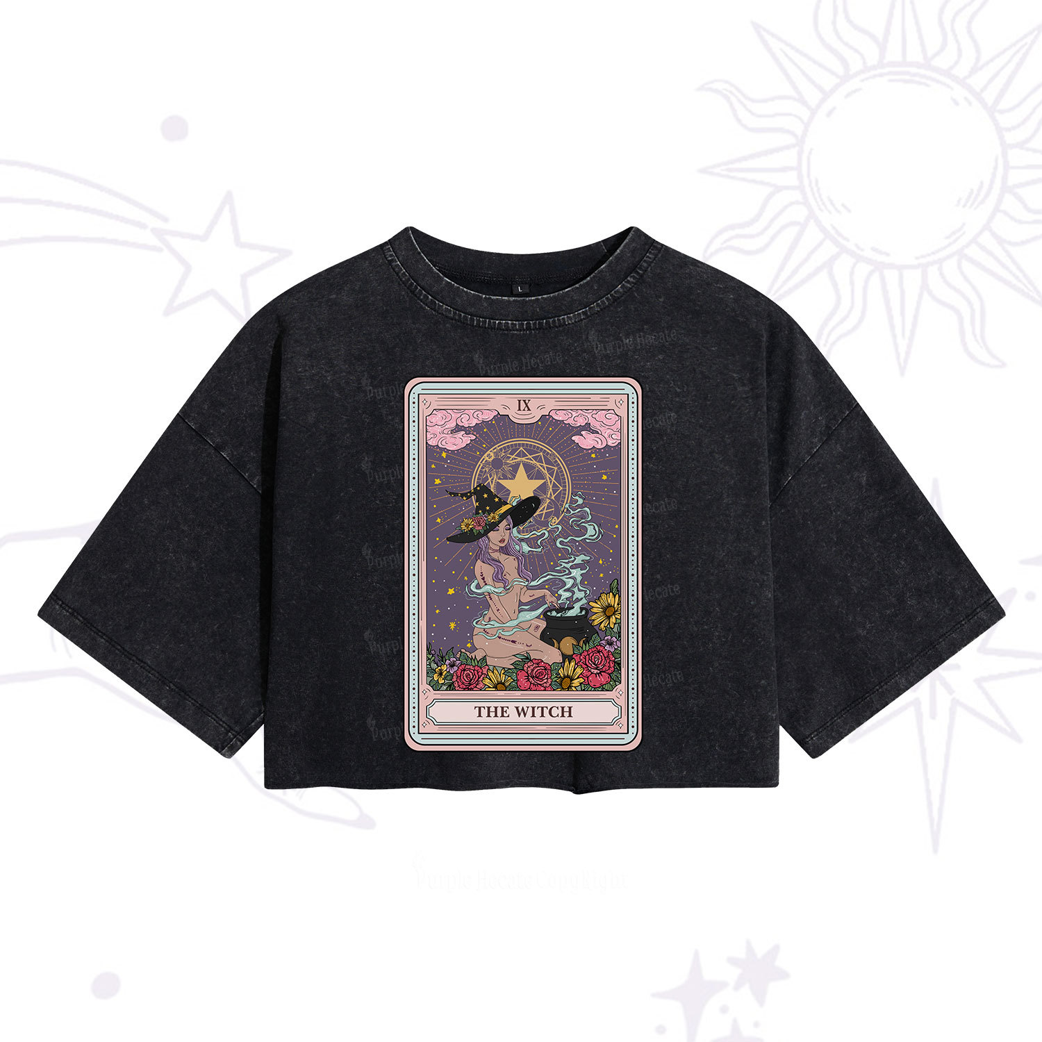 Purplehecate The Witch Tarot Washed Cropped T-Shirt