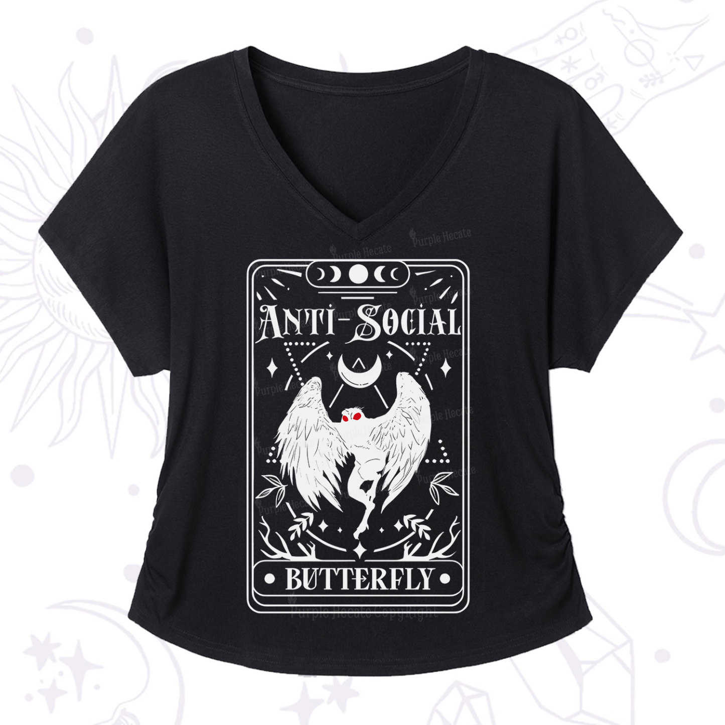 Purplehecate The Antisocial Butterfly Oracle Card V-Neck T-Shirt
