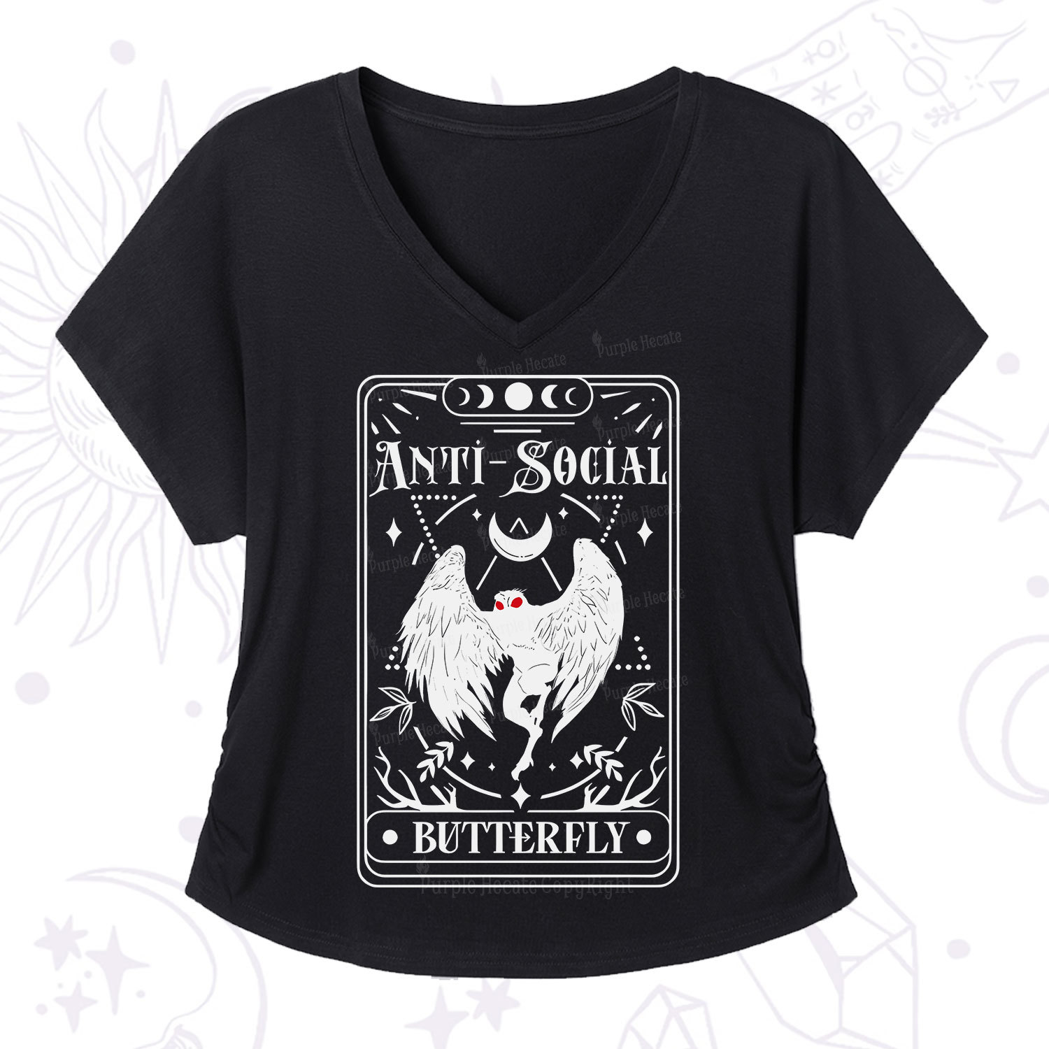 Purplehecate The Antisocial Butterfly Oracle Card V-Neck T-Shirt