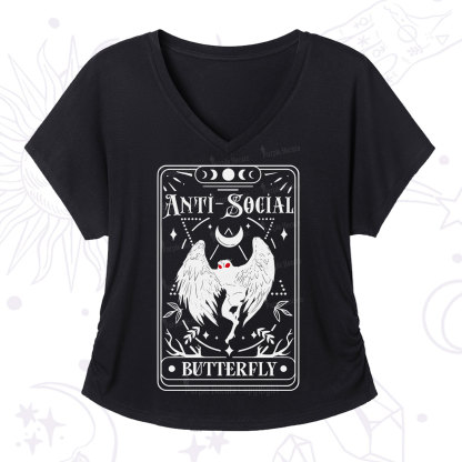Purplehecate The Antisocial Butterfly Oracle Card V-Neck T-Shirt