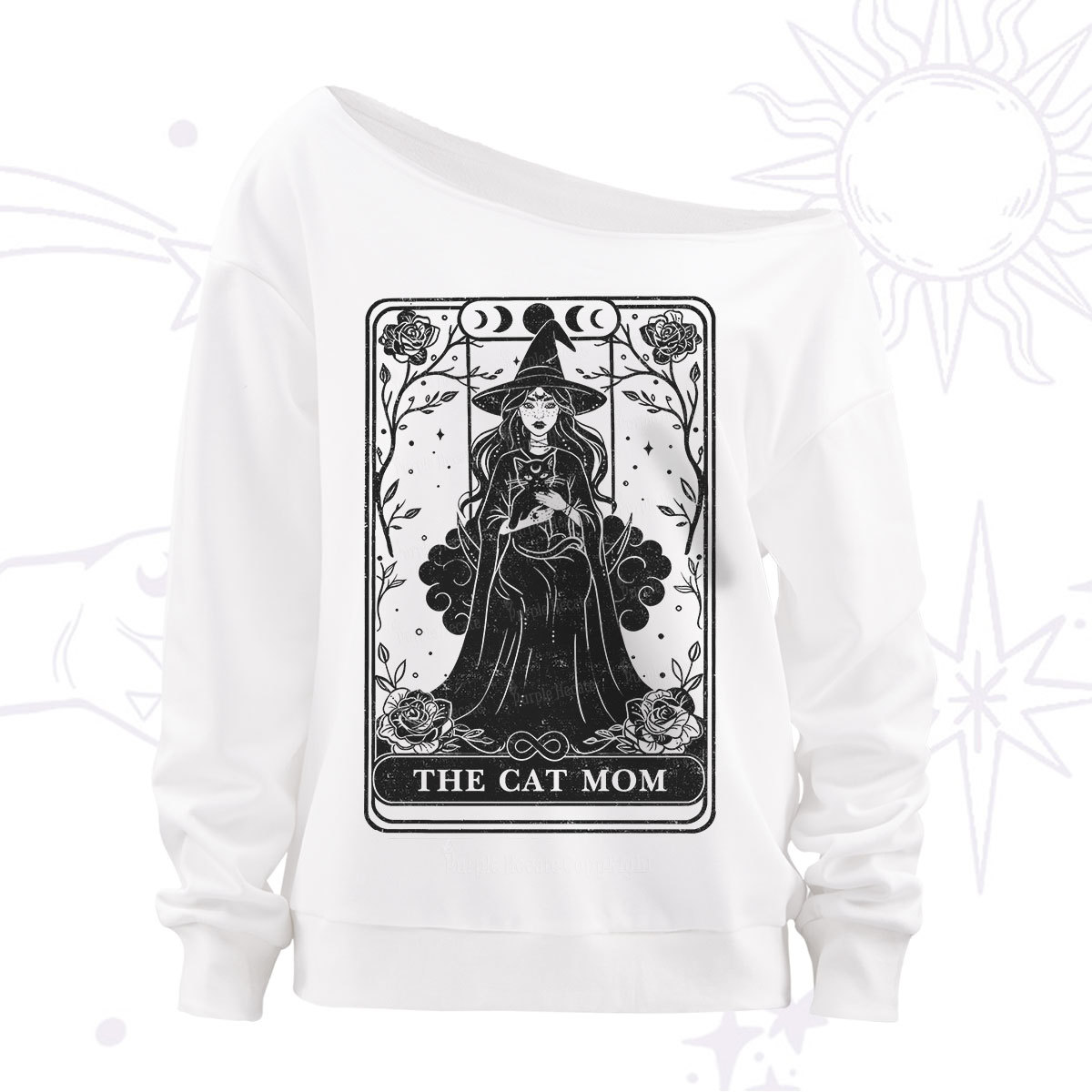 Purplehecate The Witch Cat Mom Tarot Off The Shoulder Sweatshirt