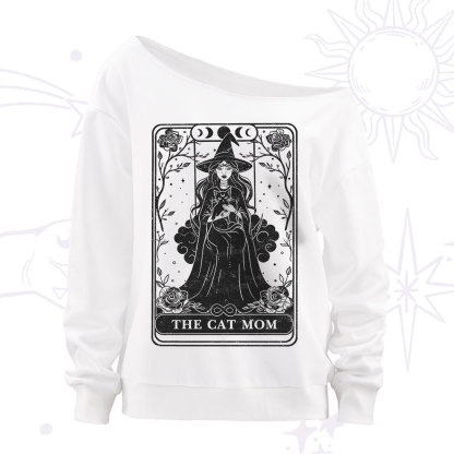 Purplehecate The Witch Cat Mom Tarot Off The Shoulder Sweatshirt