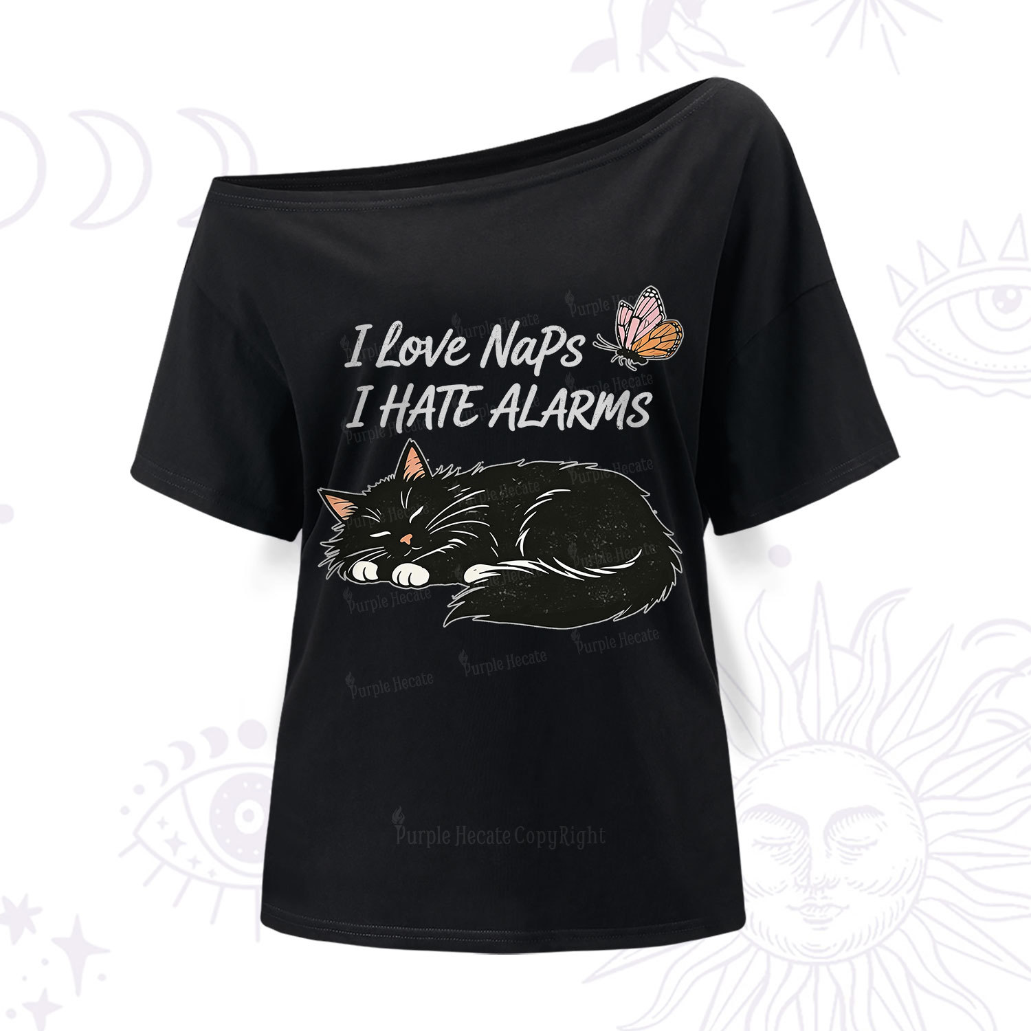 Purplehecate I Love Naps I Hate Alarms One Shoulder T-Shir