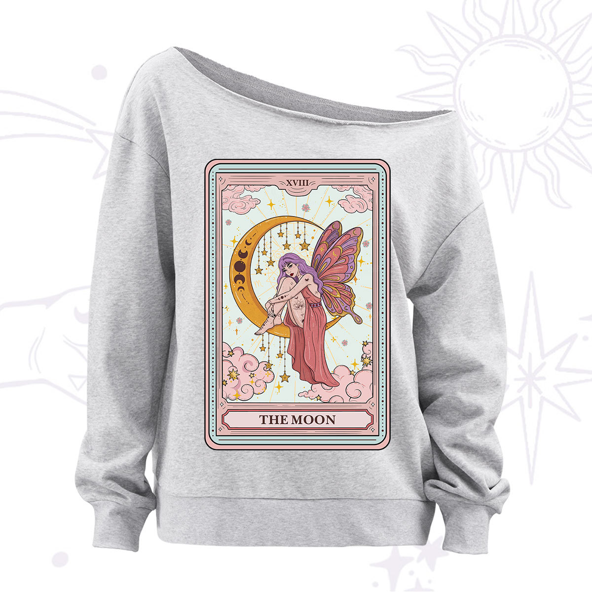 Purplehecate The Moon Tarot Off The Shoulder Sweatshirt