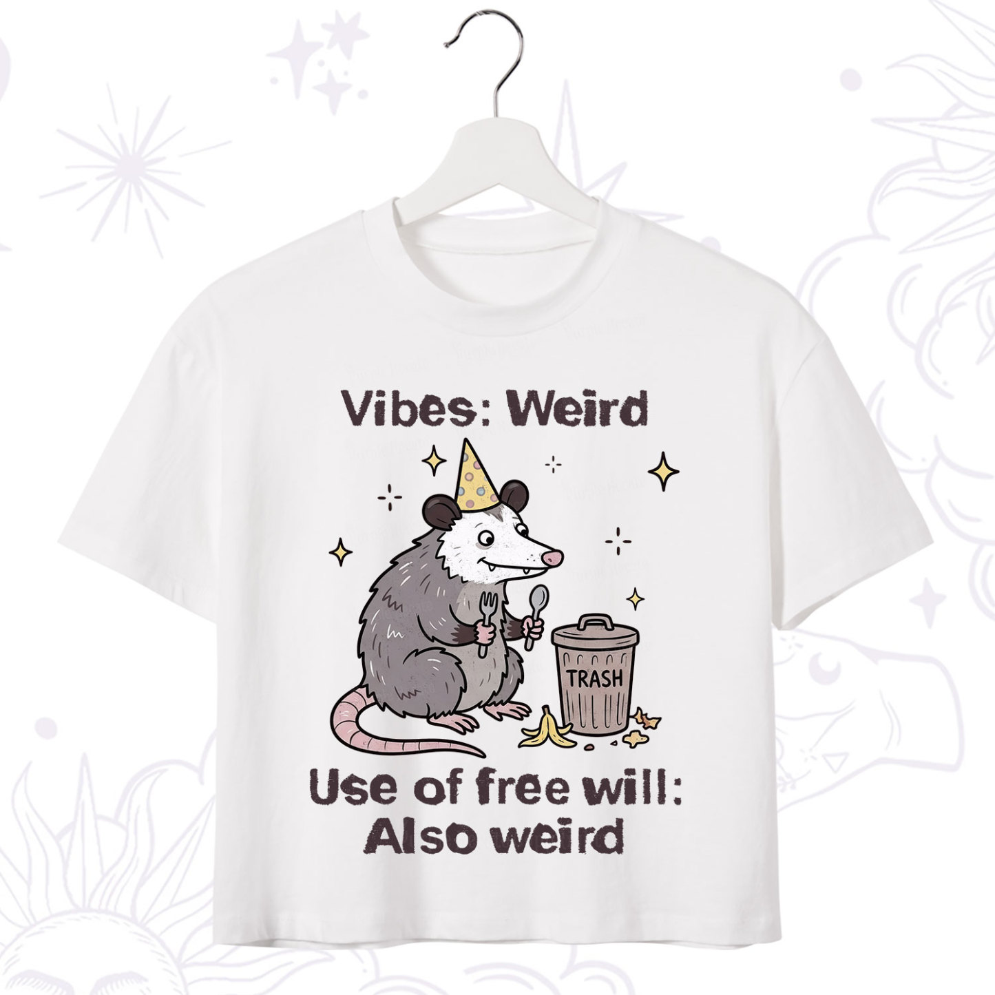 Purplehecate Weird Vibes Only Opossum Crop T-Shirt