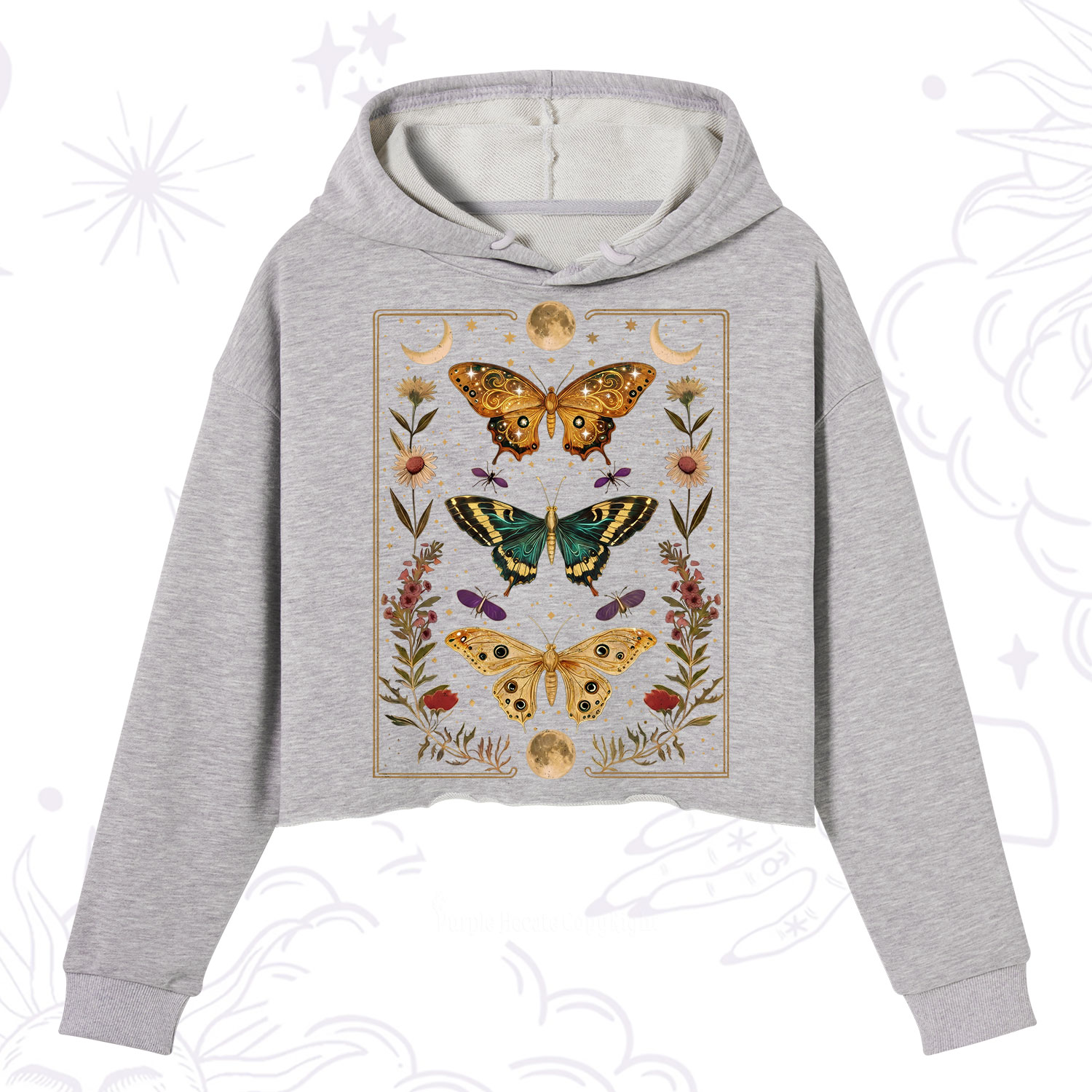 Purplehecate Sun and Moon Butterfly Crop Hoodie