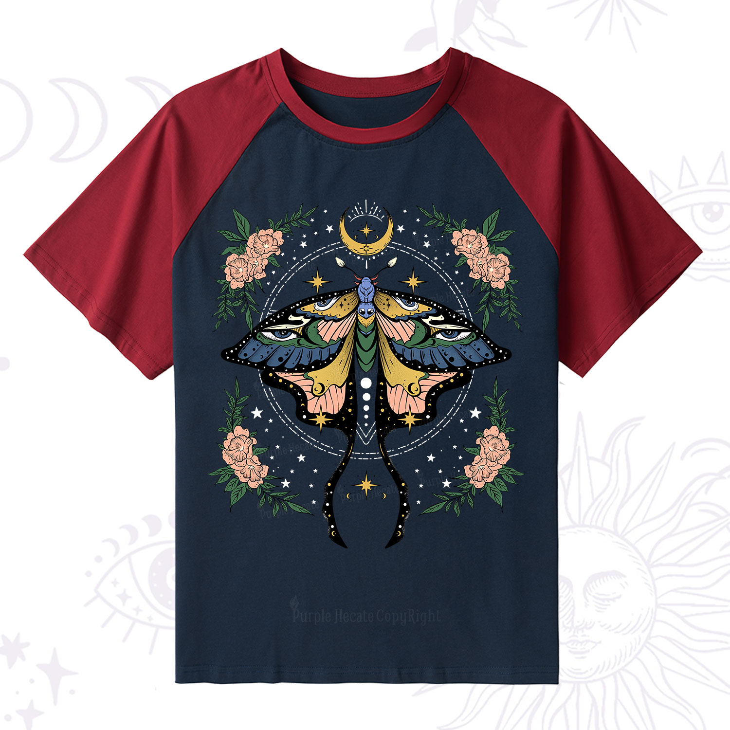 Purplehecate Mystical Moth Raglan Short Sleeve T‑Shirt