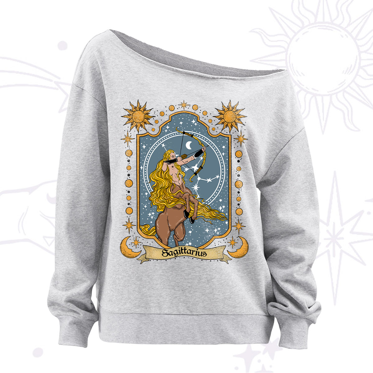  Purplehecate Sagittarius Zodiac Off The Shoulder Sweatshirt