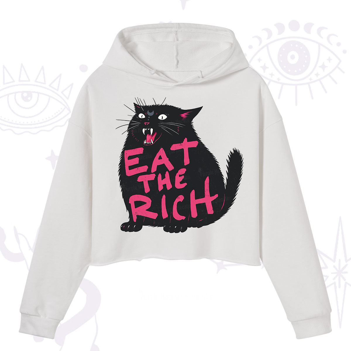 Purplehecate Eat The Rich Cat Crop Hoodie