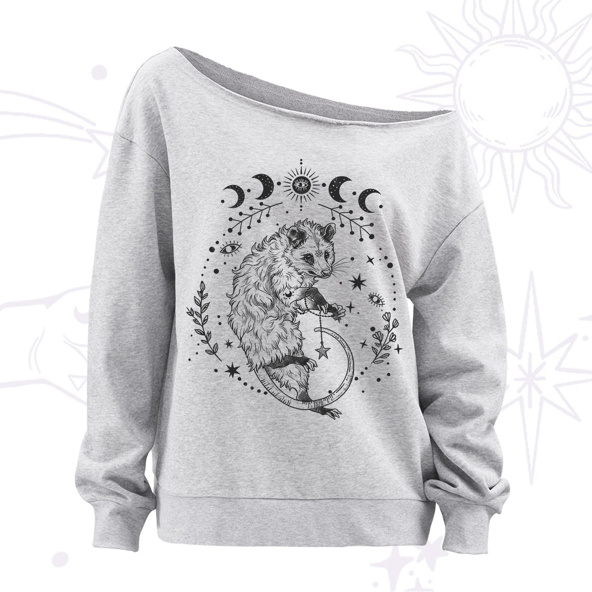 Purplehecate Lunar Magic Opossum Off The Shoulder Sweatshirt