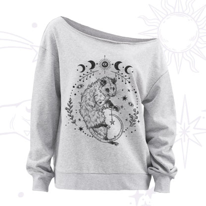 Purplehecate Lunar Magic Opossum Off The Shoulder Sweatshirt