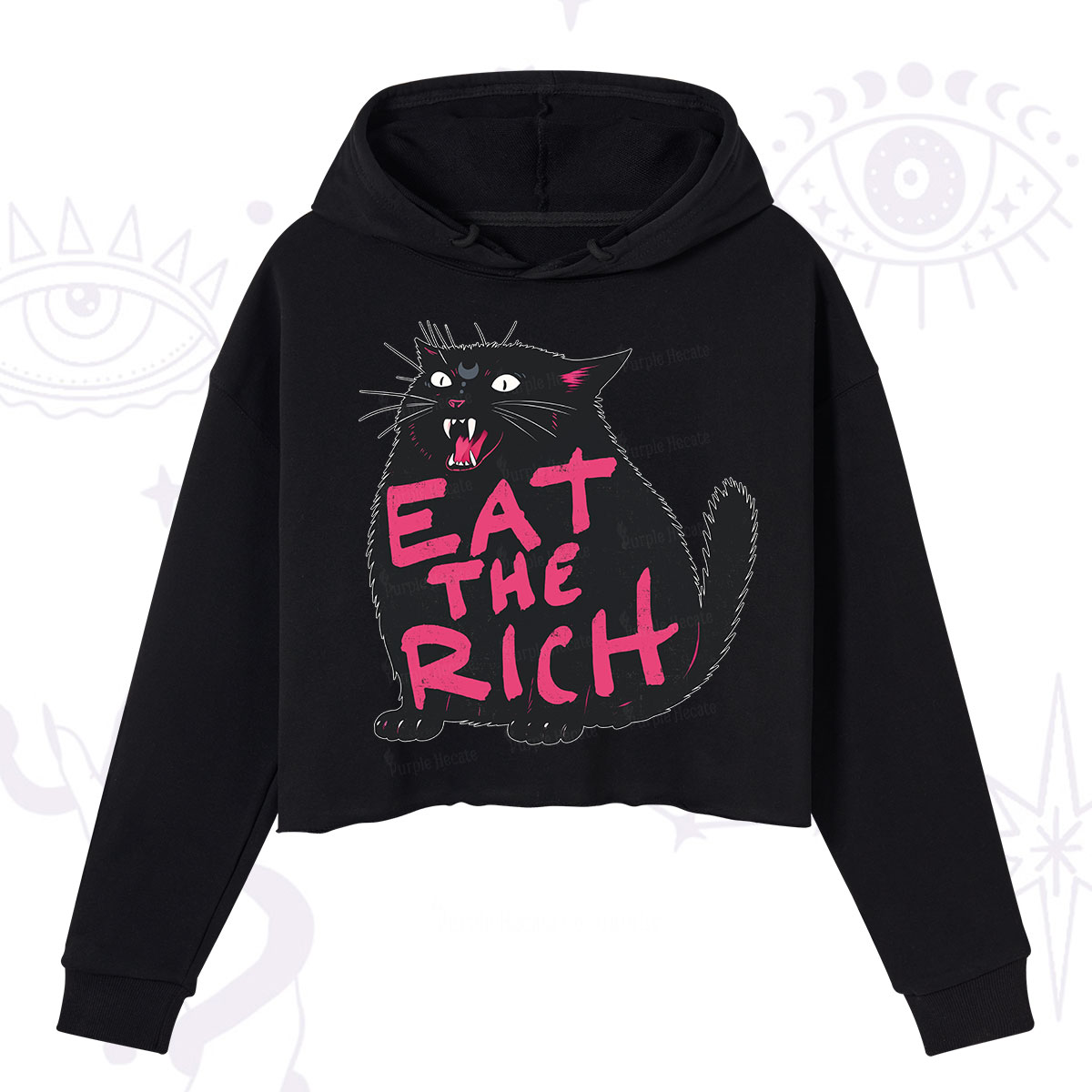 Purplehecate Eat The Rich Cat Crop Hoodie