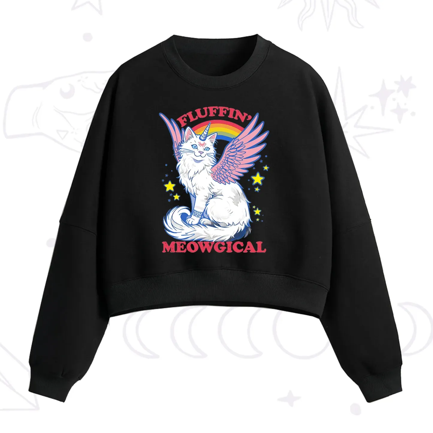 Purplehecate Fluffin Meowgical Fleece Cropped Sweatshirt