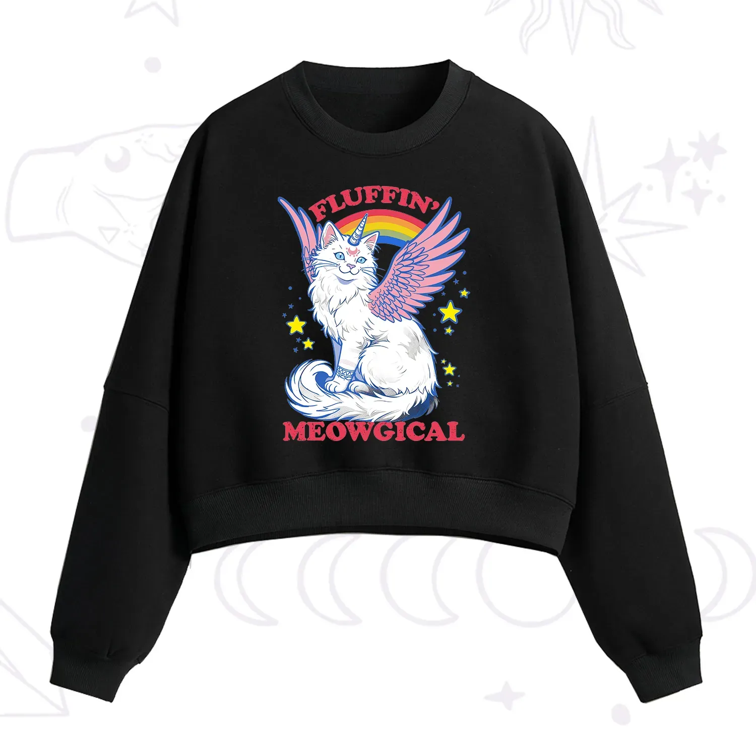 Purplehecate Fluffin Meowgical Fleece Cropped Sweatshirt