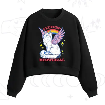 Purplehecate Fluffin Meowgical Fleece Cropped Sweatshirt