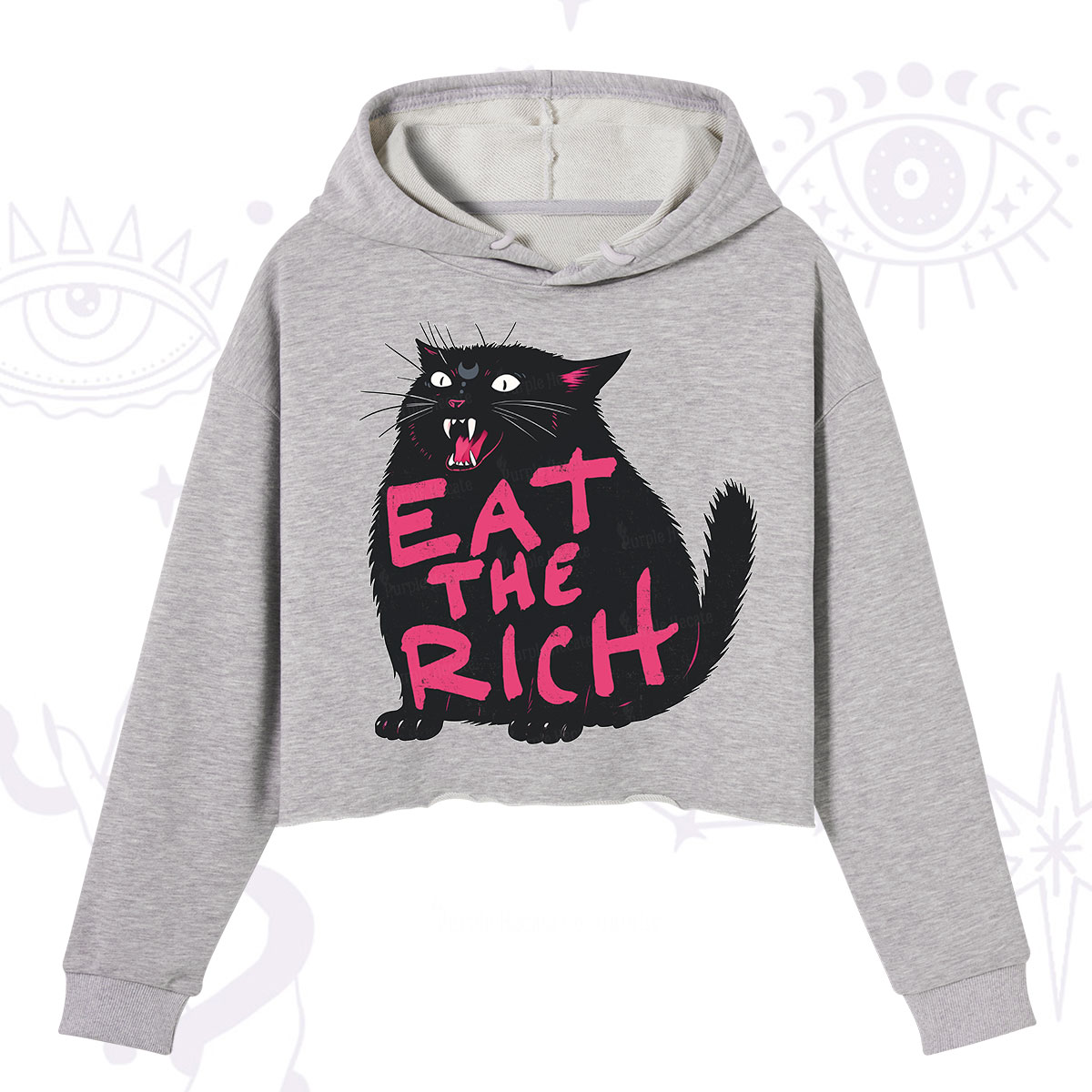 Purplehecate Eat The Rich Cat Crop Hoodie