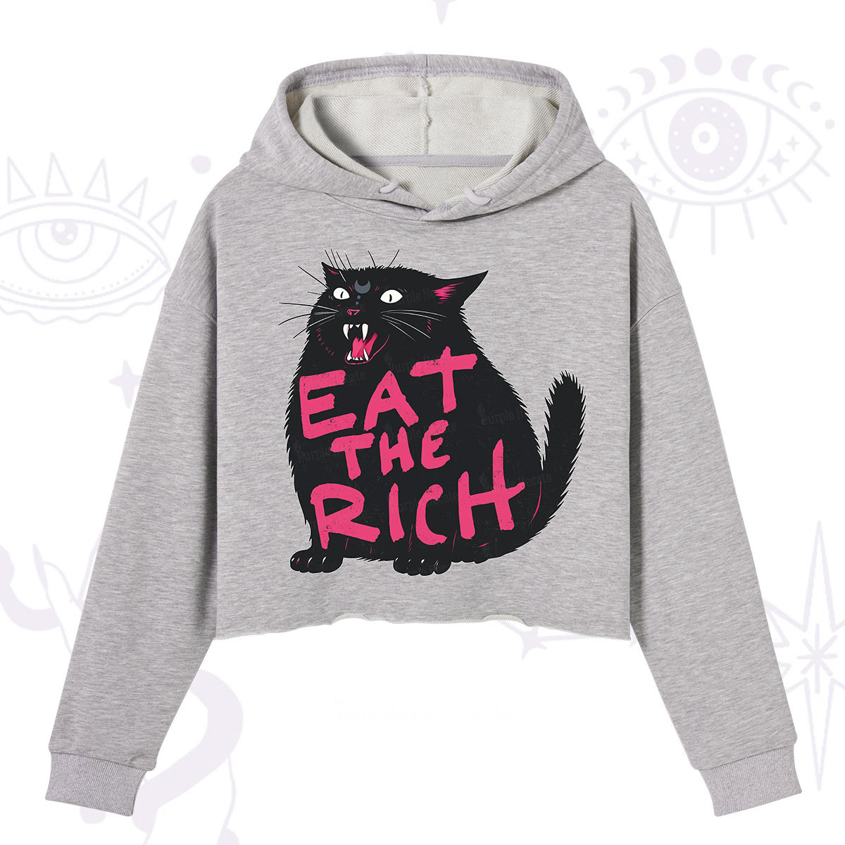 Purplehecate Eat The Rich Cat Crop Hoodie
