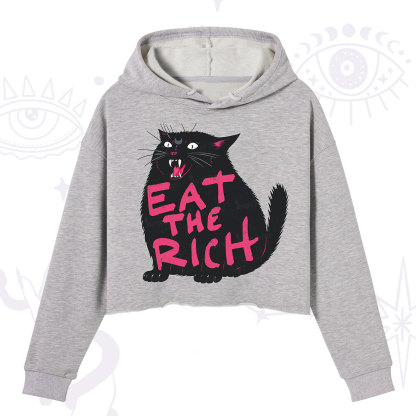 Purplehecate Eat The Rich Cat Crop Hoodie