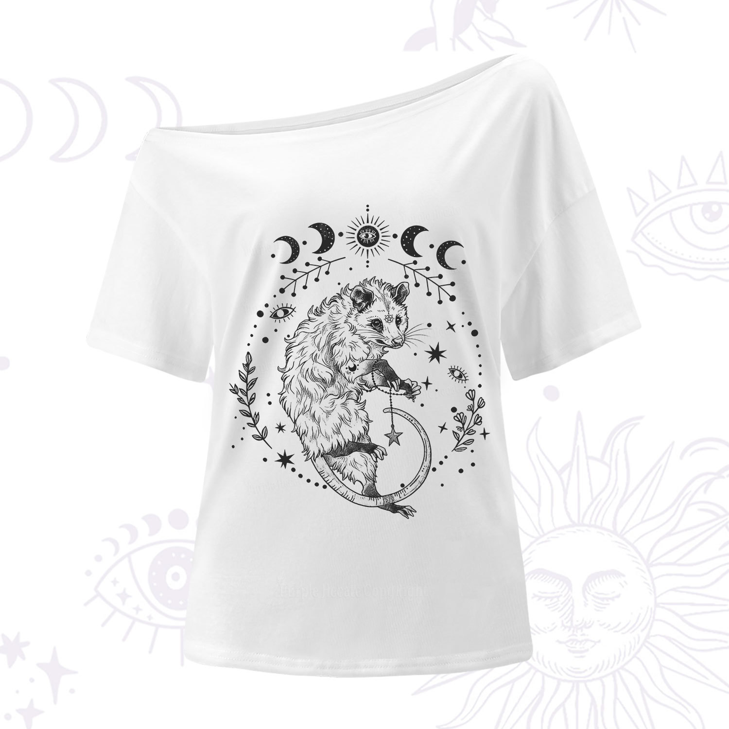 Purplehecate Lunar Magic Opossum One Shoulder T-Shirt
