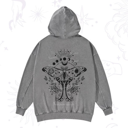 Purplehecate Moonlit Celestial Moth Washed Hoodie