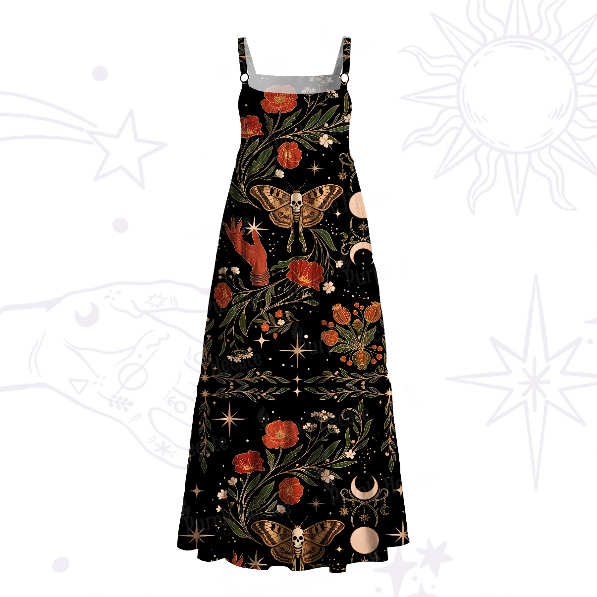 Purplehecate Death Moth Rebirth Wide Straps Maxi Dress
