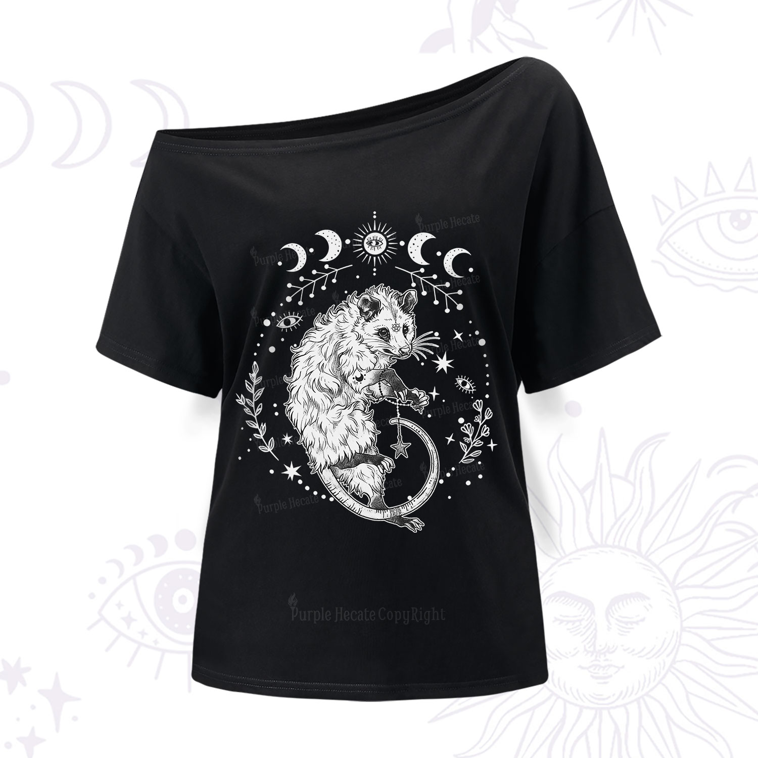 Purplehecate Lunar Magic Opossum One Shoulder T-Shirt