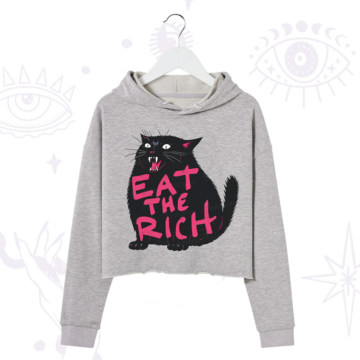 Purplehecate Eat The Rich Cat Crop Hoodie