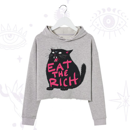Purplehecate Eat The Rich Cat Crop Hoodie
