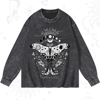Purplehecate Moonlit Celestial Moth Washed Long Sleeve Shirt