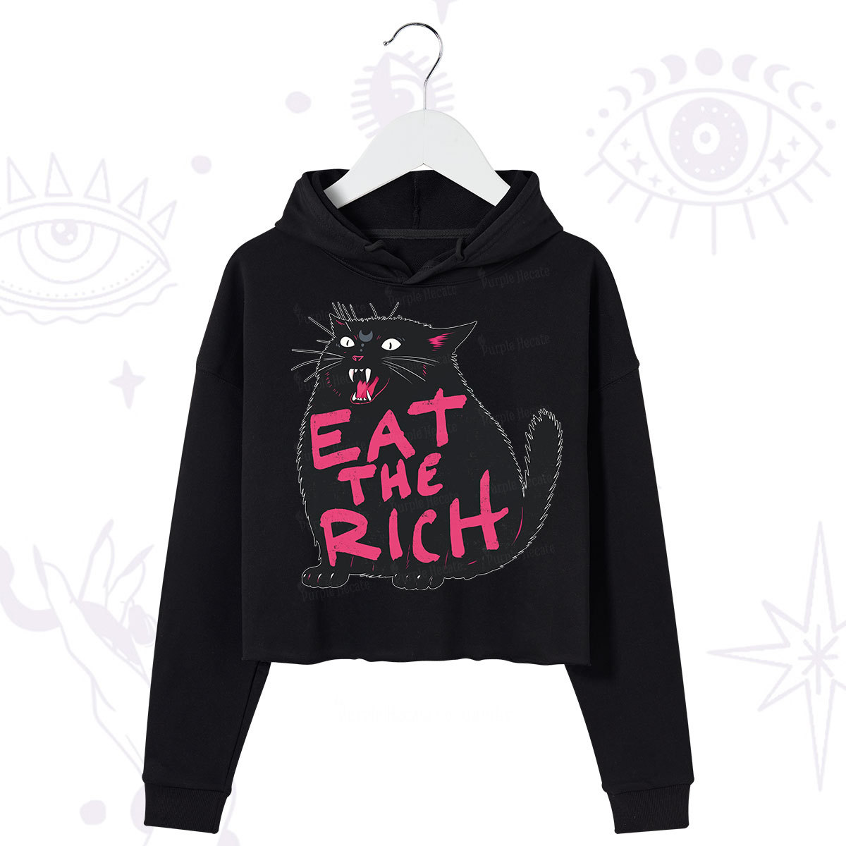 Purplehecate Eat The Rich Cat Crop Hoodie