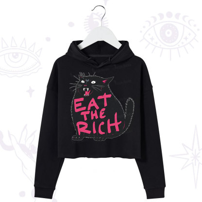 Purplehecate Eat The Rich Cat Crop Hoodie