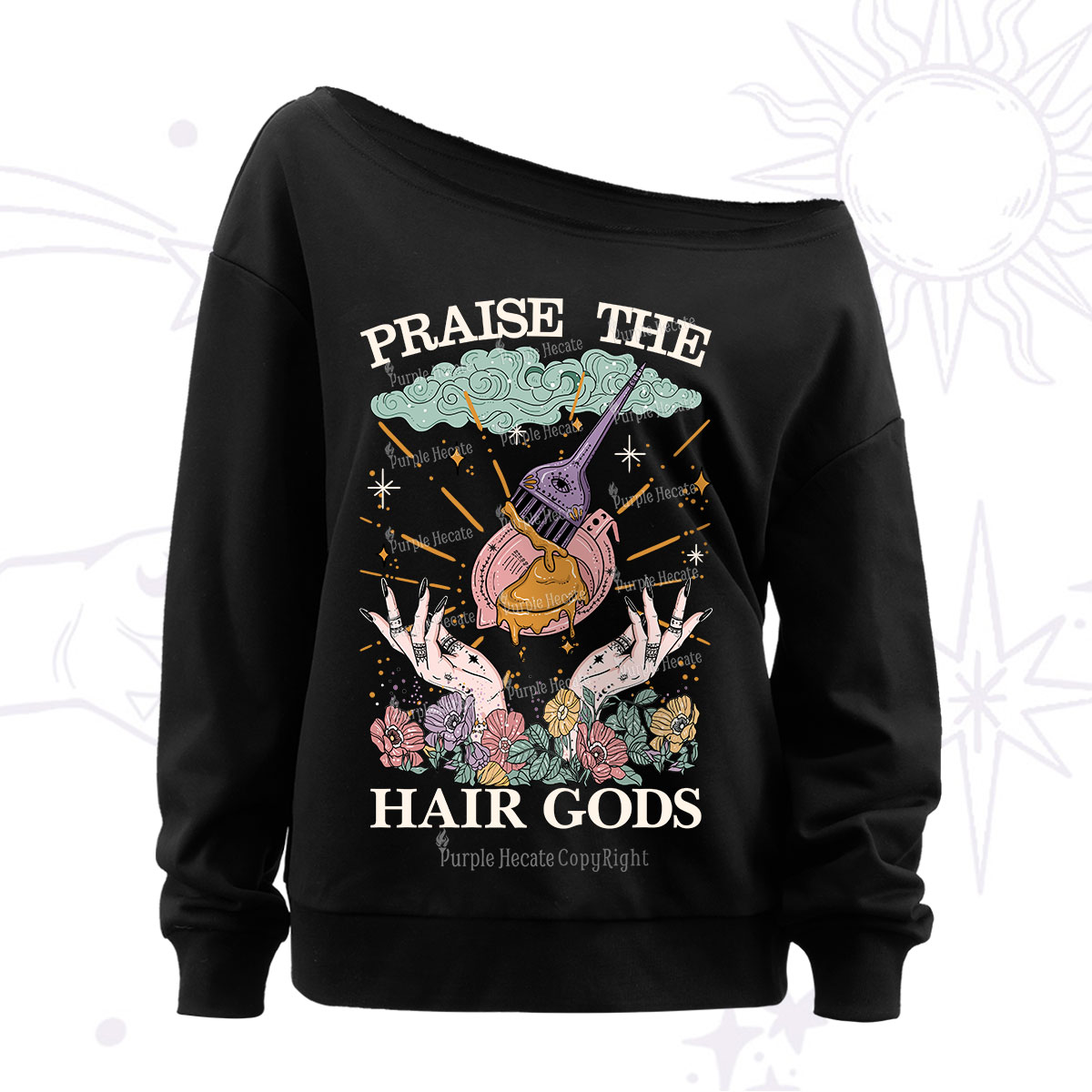 Purplehecate Praise The Hair Gods Off The Shoulder Sweatshirt