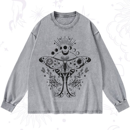 Purplehecate Moonlit Celestial Moth Washed Long Sleeve Shirt