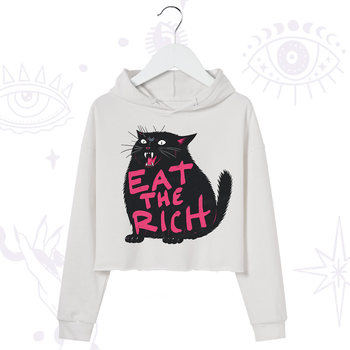 Purplehecate Eat The Rich Cat Crop Hoodie