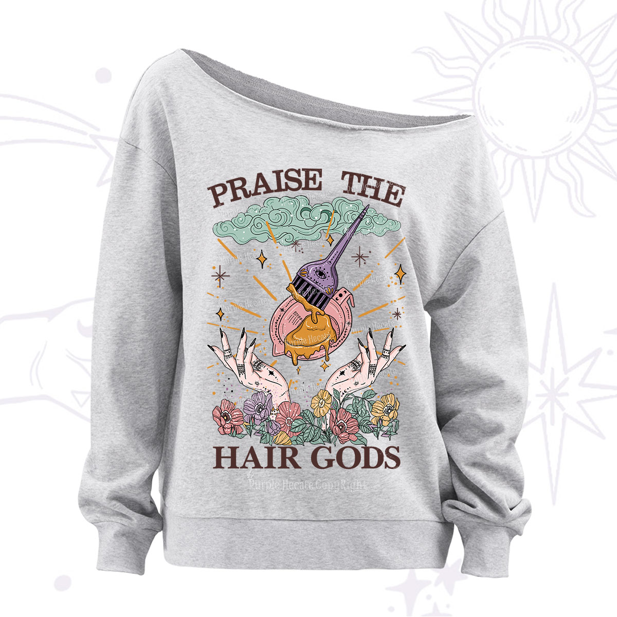 Purplehecate Praise The Hair Gods Off The Shoulder Sweatshirt