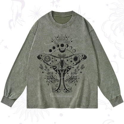 Purplehecate Moonlit Celestial Moth Washed Long Sleeve Shirt