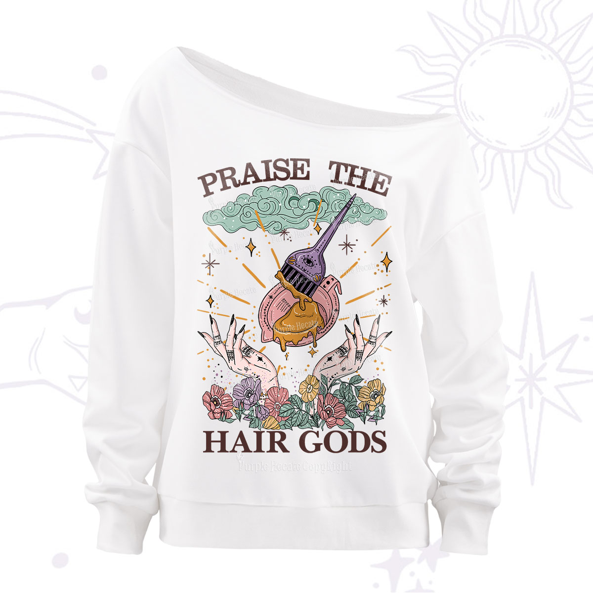 Purplehecate Praise The Hair Gods Off The Shoulder Sweatshirt