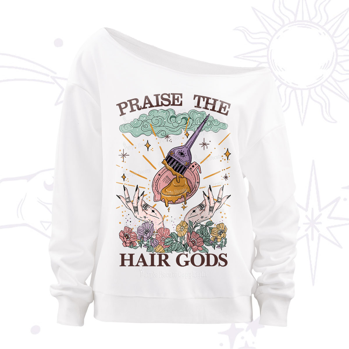 Purplehecate Praise The Hair Gods Off The Shoulder Sweatshirt