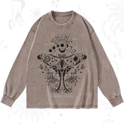 Purplehecate Moonlit Celestial Moth Washed Long Sleeve Shirt