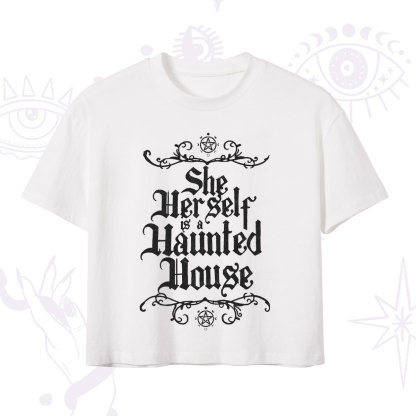 Purplehecate She Herself is a Haunted House Crop T-Shirt